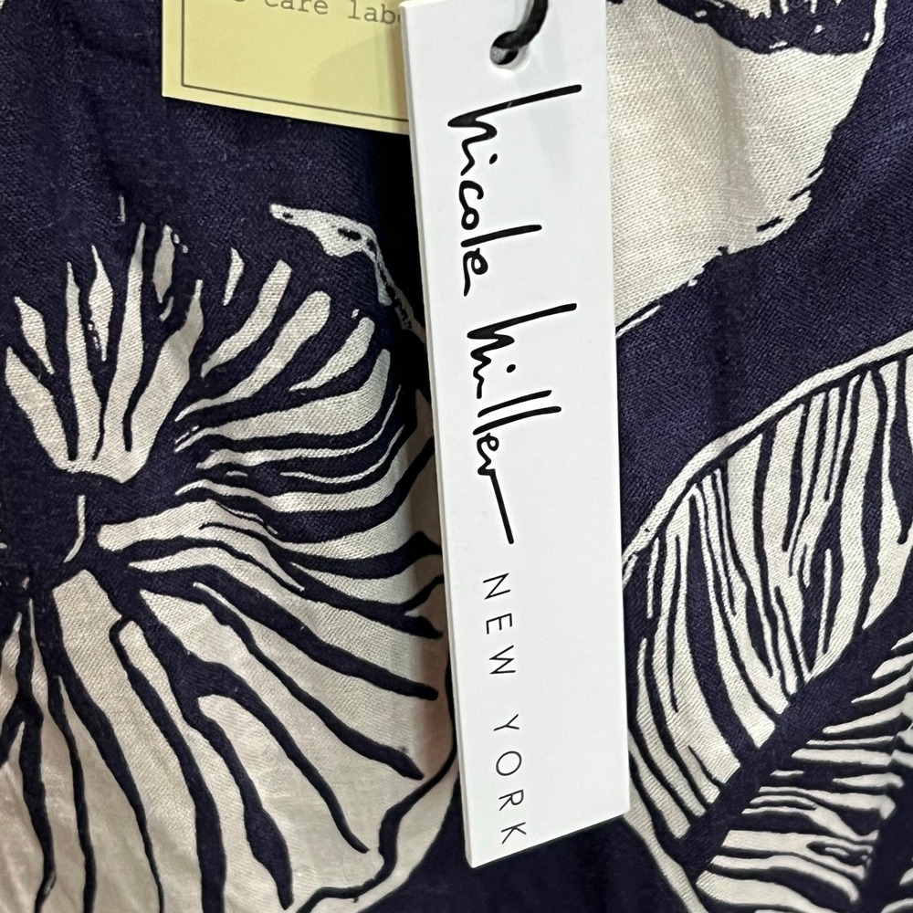 Nicole Miller Wrap Skirt XS Blue White Linen Blend Seashell Coconut Girl Resort - Picture 12 of 15